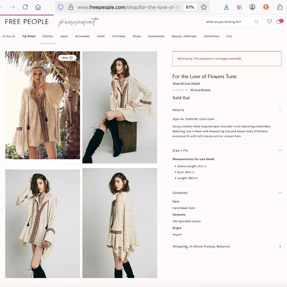 Free People For the Love of Flowers Tunic Sz XS - Picture 13 of 15